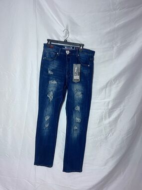 Men's Distressed Dark Blue Slim Jeans